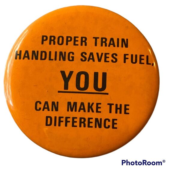 Train Safety Pinback Orange Operator Handling Lapel Pin Button Vintage Railfan - Picture 1 of 5